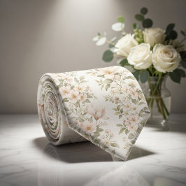 Elegant Pastell Blommönster på Mjuk Vit Slips
