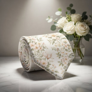 Elegant Pastell Blommönster på Mjuk Vit Slips