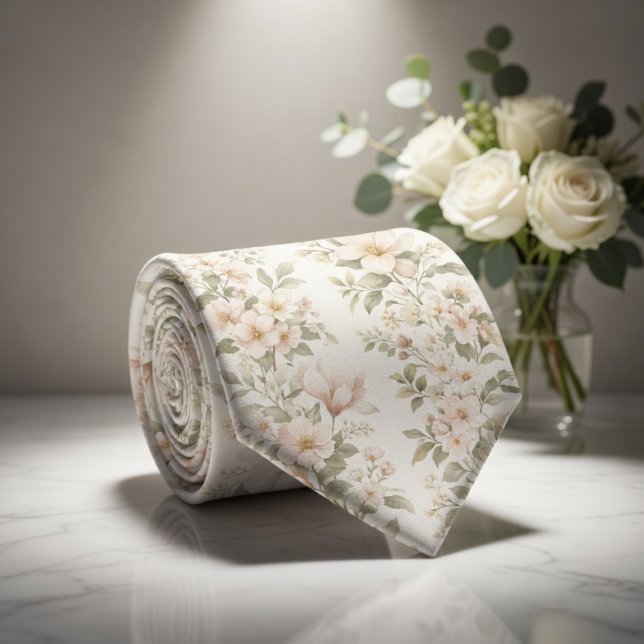 Elegant Pastell Blommönster på Mjuk Vit Slips (Skapare uppladdad)