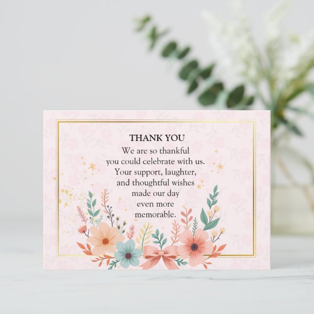 Elegant pastell blomster ram med gyllene accenter tack kort (Stående Fram)