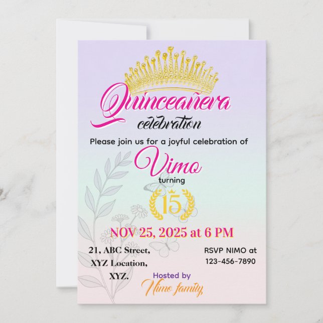 Elegant Pastell Botanisk Quinceañera-inbjudan Inbjudningar (Framsida)