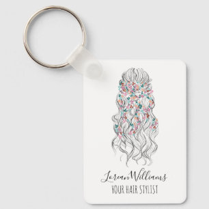 Elegant Pastell Brud Vågt Hår Styling Blommig QR  Nyckelring