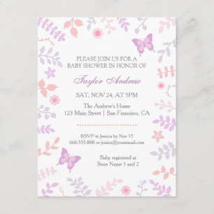 Elegant Pastell Fjäril Blommande Baby Shower Inbjudningar
