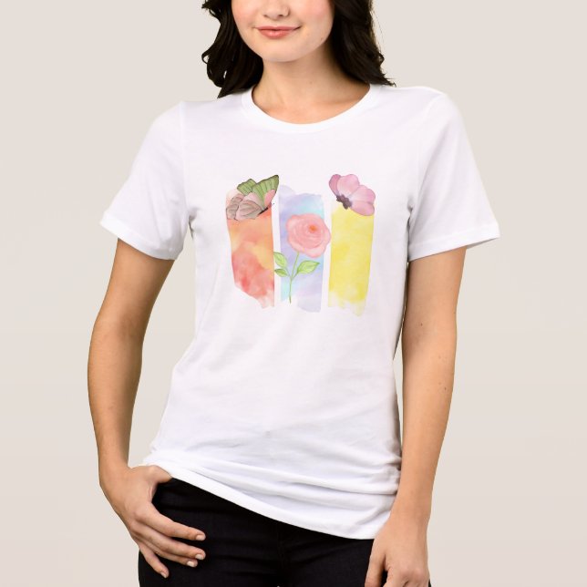 Elegant Pastell Fjäril & Ros T-Shirt (Framsida)
