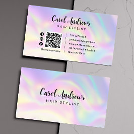 Elegant Pastell Holografisk Frisör QR-kod Visitkort