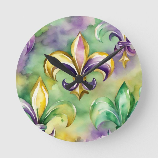 Elegant Pastell Mardi Gras  Rund Klocka (Framsida)