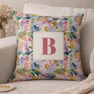 Elegant Pastell Rosa Abstrakt Blommig Monogrammera Kudde