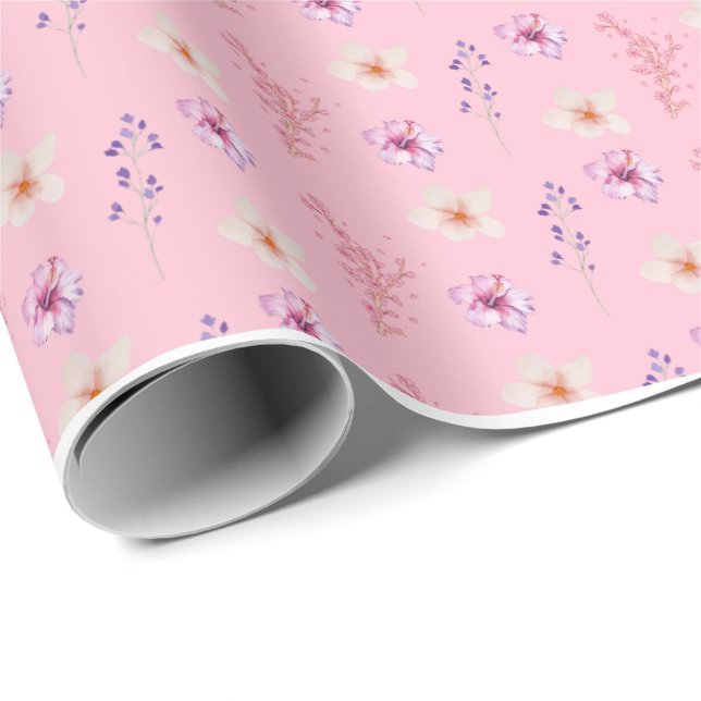 Elegant Pastell Rosa Blommig Ditsy Mönster Inpackn Presentpapper (Rullad Hörn)