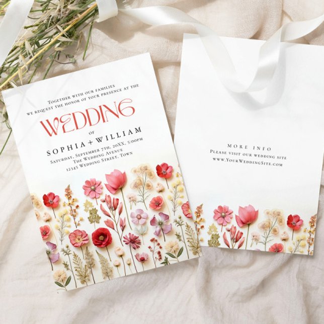 Elegant Pastell Rosa Boho Vilda Blommor Bröllop Inbjudningar (Skapare uppladdad)
