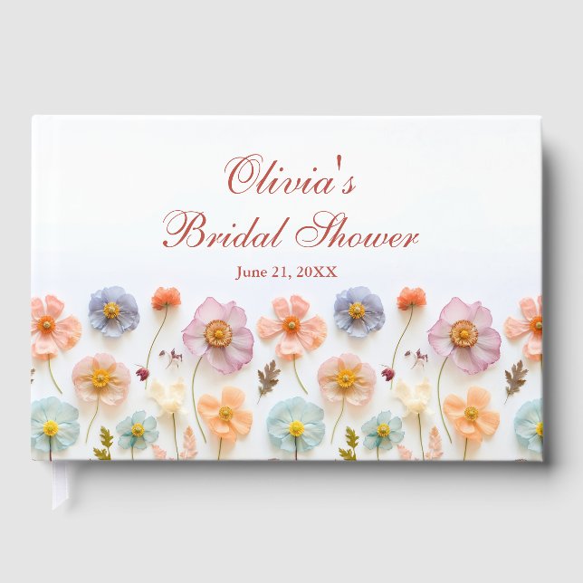 Elegant Pastell Rosa Boho Vildblomma Bröllopsdusch Gästböcker (Framsida)