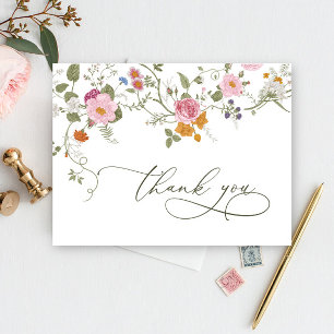 Elegant Pastell Rosa Boho Vildblomma Tack Vykort