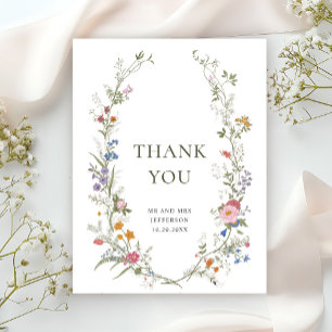 Elegant Pastell Rosa Boho Vildblomma Tack Vykort