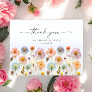 Elegant Pastell Rosa Boho Vildblomma Tack Vykort