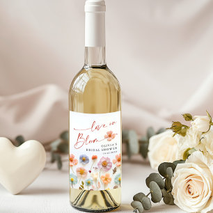 Elegant Pastell Rosa Boho Wildflower Bröllopsfest Vinflaska Etikett