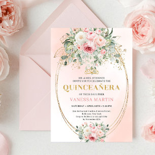 Elegant Pastell Rosa Eucalyptus Quinceañera Inbjud Inbjudningar