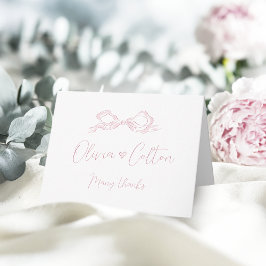 Elegant Pastell Rosa Handritad Båge Bröllop Tack Kort