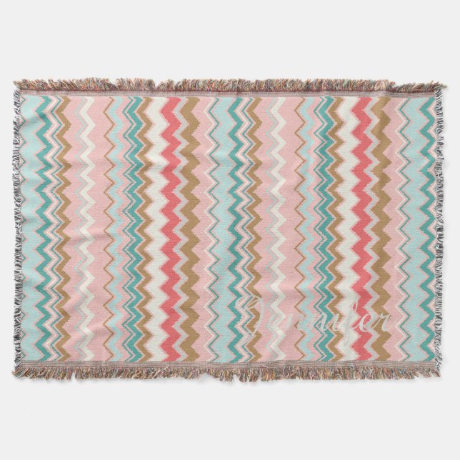 Elegant Pastell Rosa Mint Chevron Anpassad Monogra Mysfilt (Framsidan)