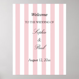Elegant Pastell Rosa Randiga Bröllops Välkomstaffi Poster