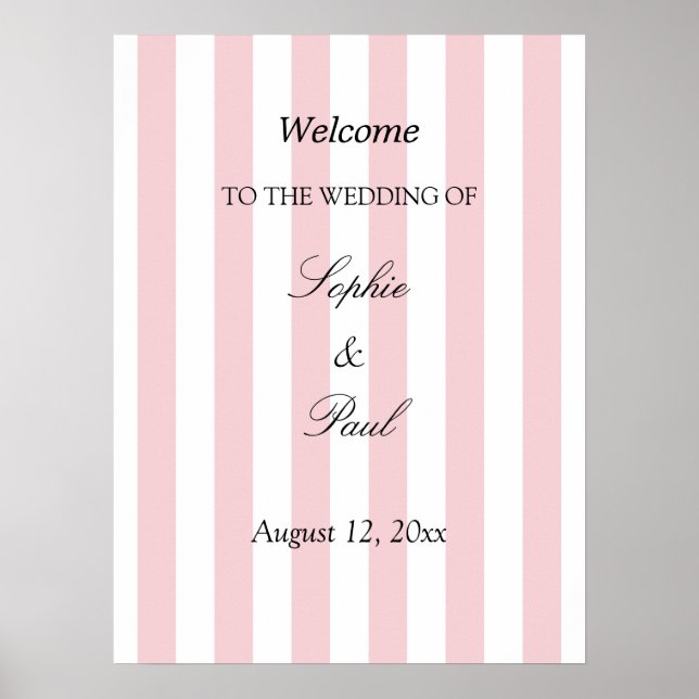 Elegant Pastell Rosa Randiga Bröllops Välkomstaffi Poster (Framsidan)