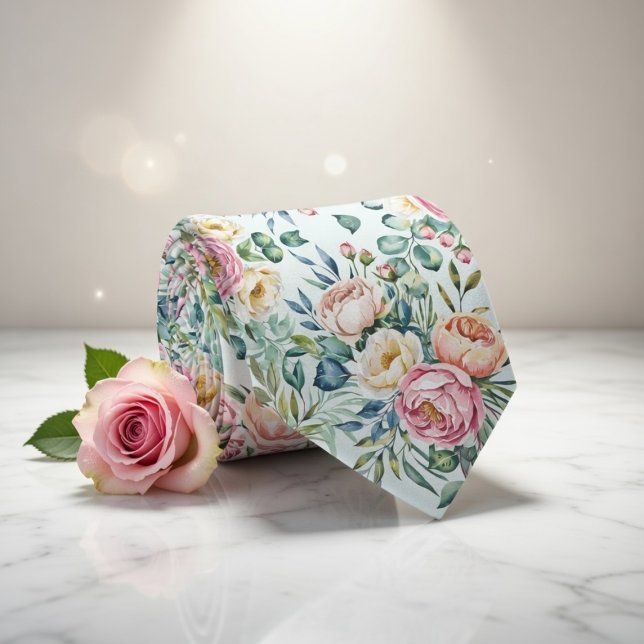 Elegant Pastell Sömlös Blommig Mönster Slips (Skapare uppladdad)