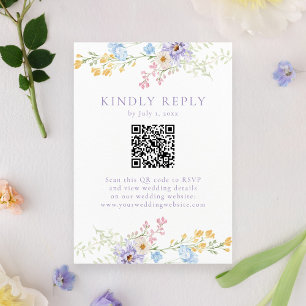 Elegant Pastell Trädgård med Vilda Blommor QR-kod OSA Kort