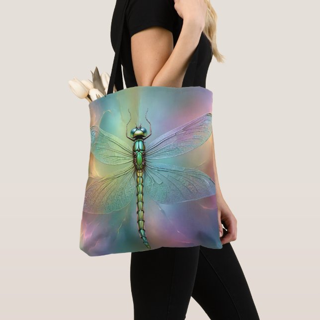 Elegant Pastell Trollslända Fraktal Konst, Tygkasse (Närbild)