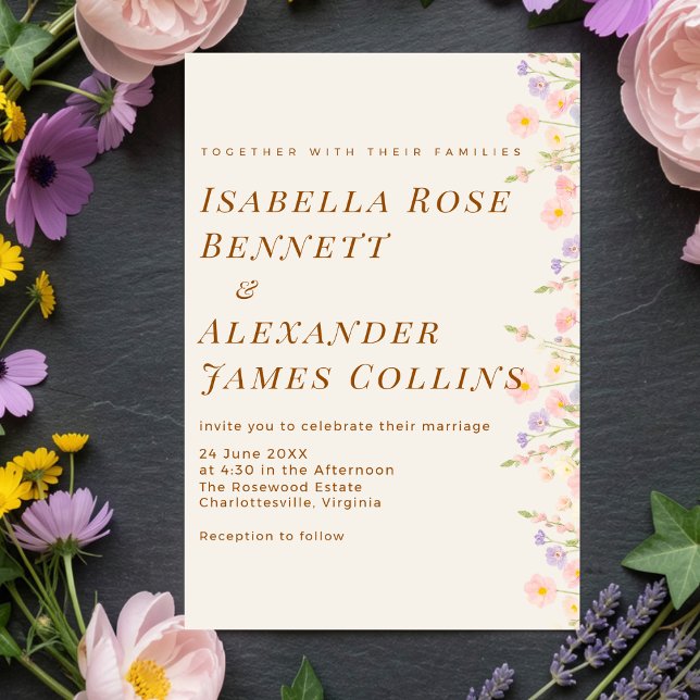 Elegant Pastell Vildblomma Höger Kant Akvarell Inbjudningar (Skapare uppladdad)