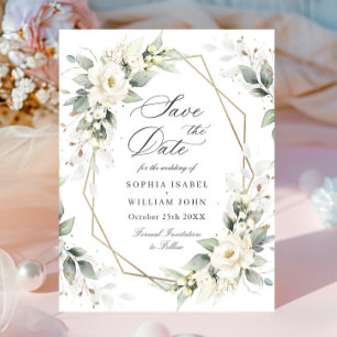 Elegant Pastell Vita Rosor Bröllop Spara Datum Vykort