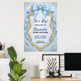 Elegant Pastellblå Båge Pojke Babyfirande Poster