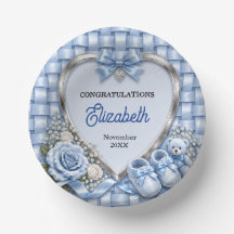 Elegant Pastellblå Båge Pojke Bebis Shower