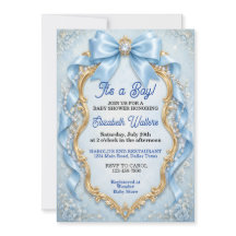 Elegant Pastellblå Båge Pojke Bebis Shower