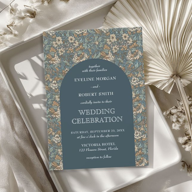 Elegant pastellblå beige blommigt Art nouveau Inbjudningar (Elegant pastel blue beige floral Art Nouveau Invitation)