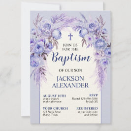 Elegant Pastellblå Blommig Dop Inbjudningar