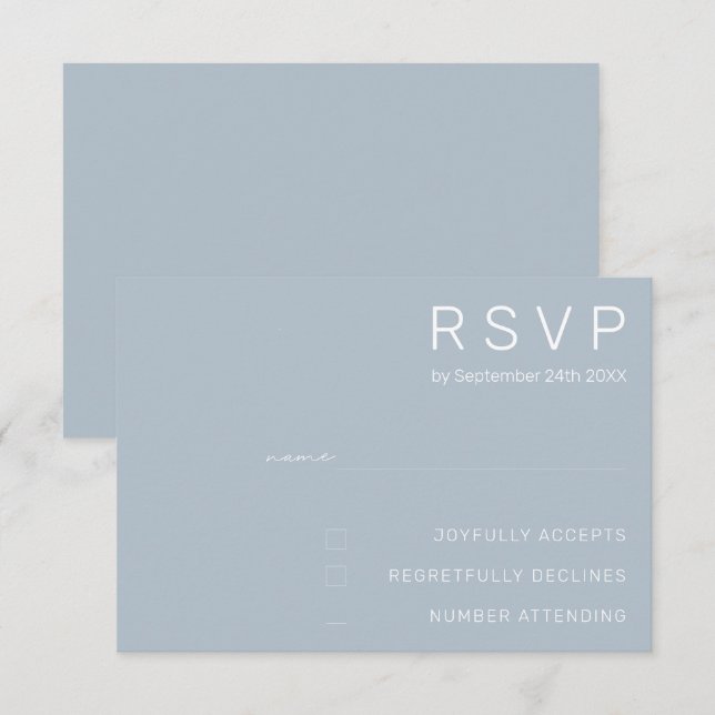 Elegant Pastellblå Minimal Modern Bröllop RSVP  Inbjudningar (Fram/baksida)