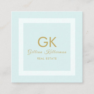 Elegant pastellfärgad blåttguldMonogram Fyrkantigt Visitkort