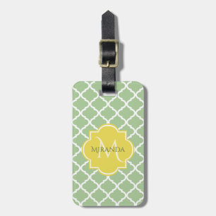 Elegant Pastellgrön Fyrklöver Gul Namnmonogram Bagagebricka