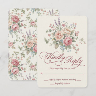 Elegant Pastellrosor Shabby Chic Bröllop Svarskort OSA Kort