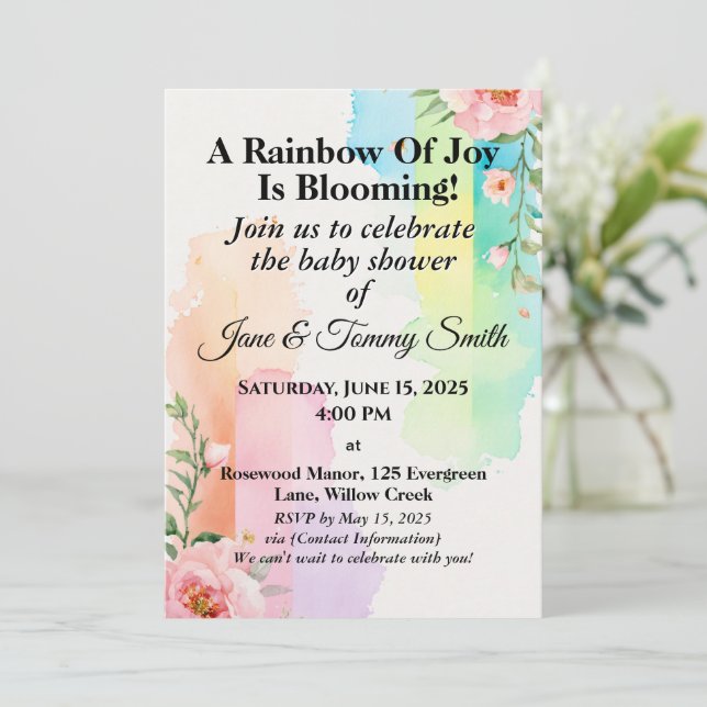 Elegant Pastels Blommigt Rainbow Baby Shower Inbjudningar (Stående Fram)