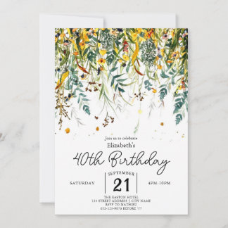 Elegant Pastels Wildblommor fyller 40 år Inbjudningar