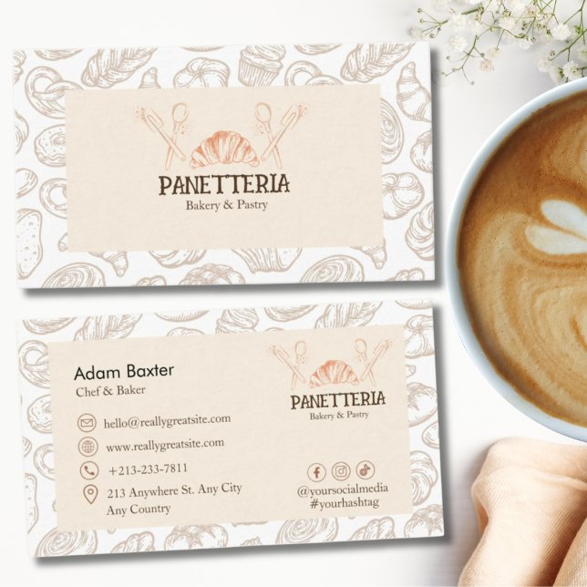 Elegant Pastry Chef Social Media Icon Beige Bakery Visitkort (Skapare uppladdad)