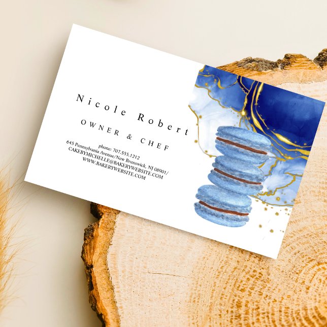 elegant Patisserie Chef Blue marble Macaron design Visitkort (Skapare uppladdad)