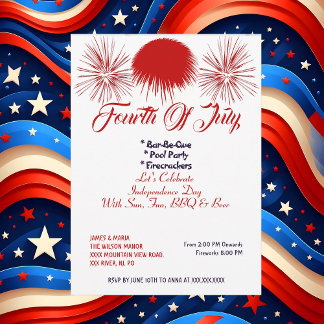 Elegant Patriotic 4:e juli Firecrackers BBQ Party Inbjudningar