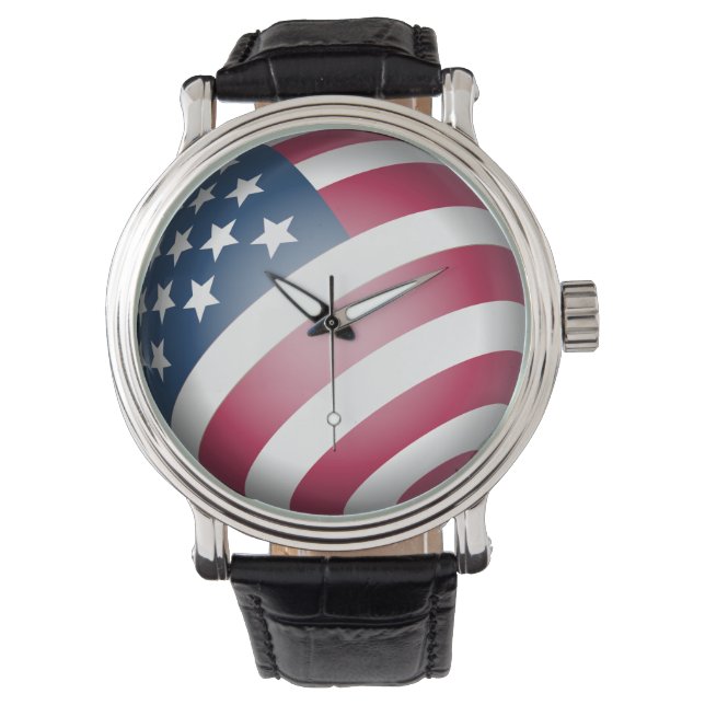 Elegant Patriotic American Flagga i 3D Globe Desig Armbandsur (Framsida)