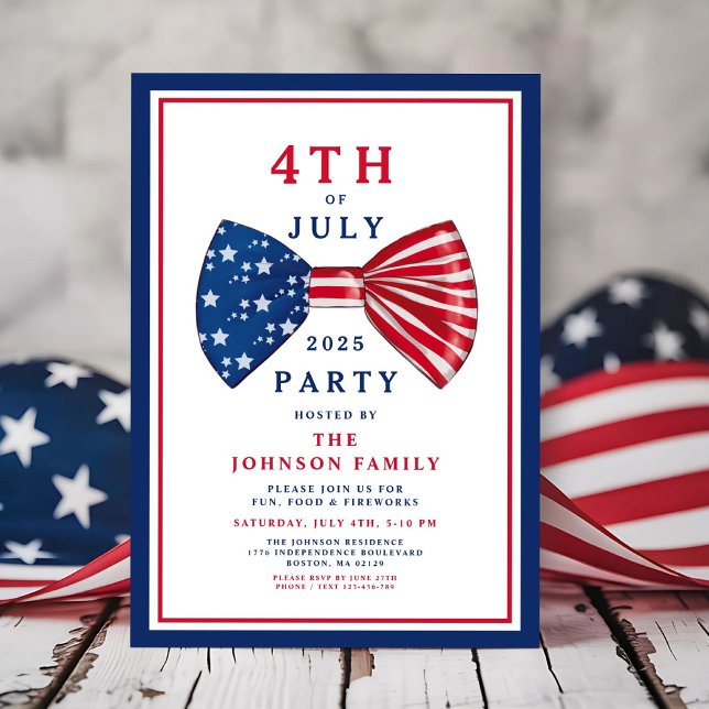 Elegant Patriotic Rött vitt blått 4 juli Inbjudningar (Elegant Patriotic Red White Blue 4th Of July Invitation)