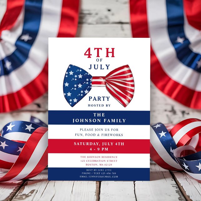 Elegant Patriotic Rött vitt blått 4 juli Party Inbjudningar (Elegant Patriotic Red White Blue 4th Of July Party Invitation)