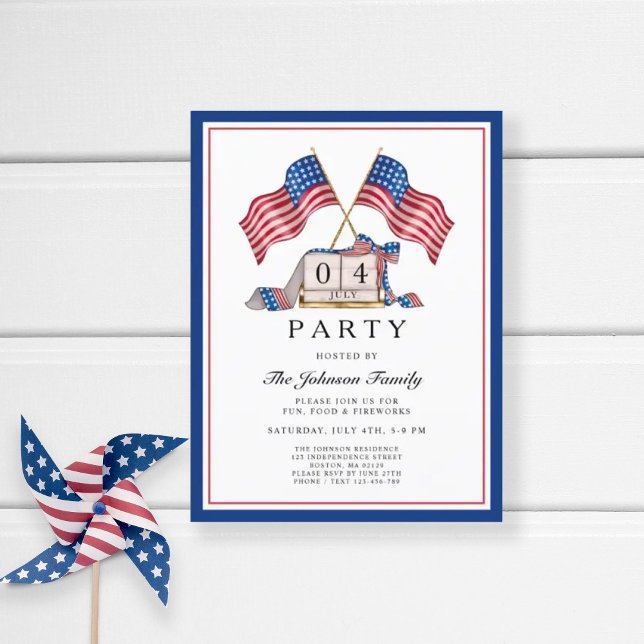 Elegant Patriotic USA flagga 4 juli Inbjudan Vykort (Patriotic Elegant 4th Of July Party Invitation Postcard)