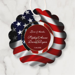 Elegant Patriotic USA flagga Guld Ram Bröllop Gåvor Etiketter