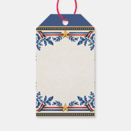 Elegant patriotisk röd vit och blå blomsterbukett presentetikett