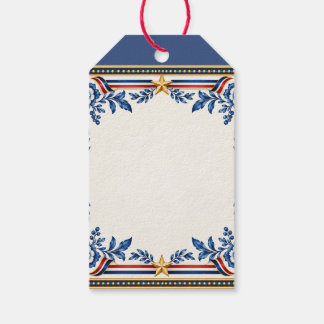 Elegant patriotisk röd vit och blå blomsterbukett presentetikett