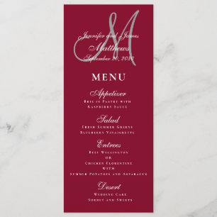 Elegant påverkar Burgundy-skript Monogram Bröllop Meny